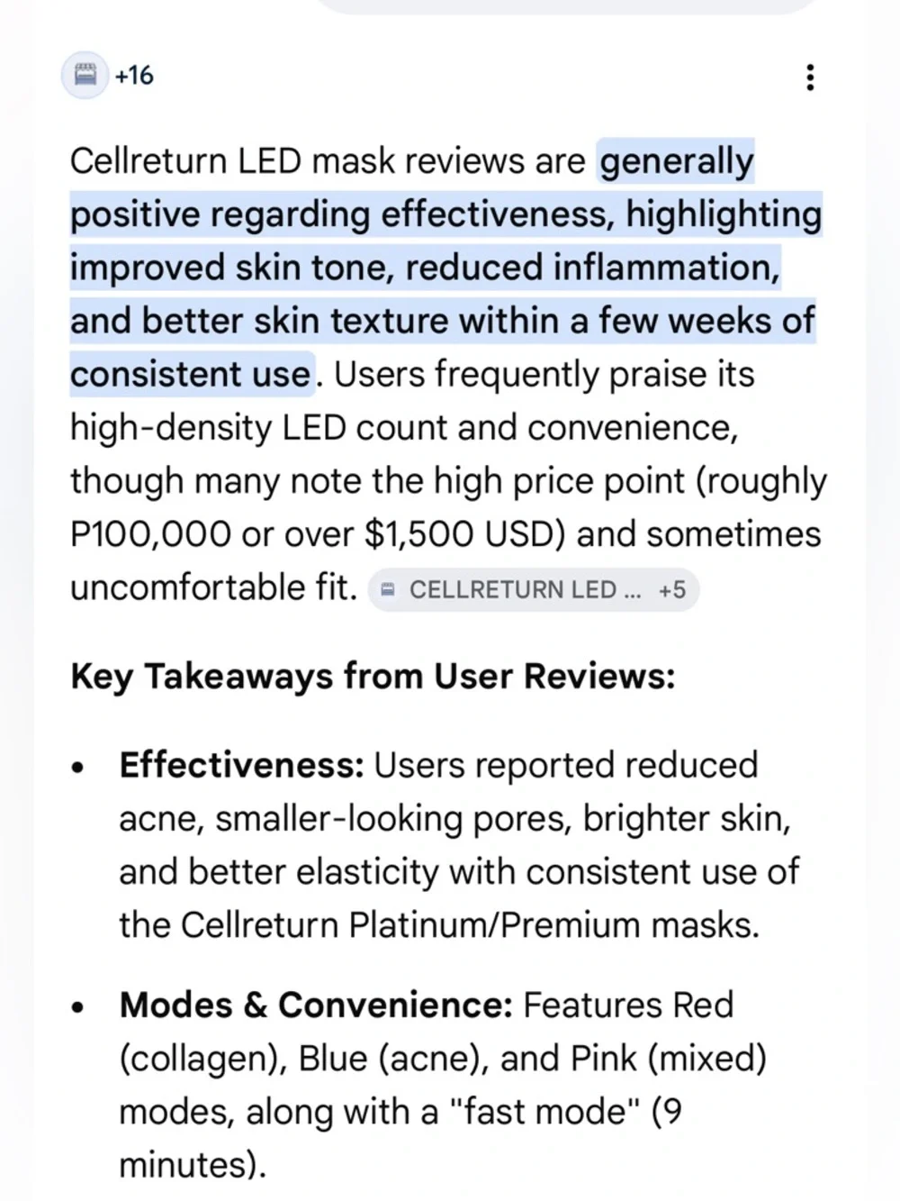 CELLRETURN LED Face Mask - Rose Gold & White